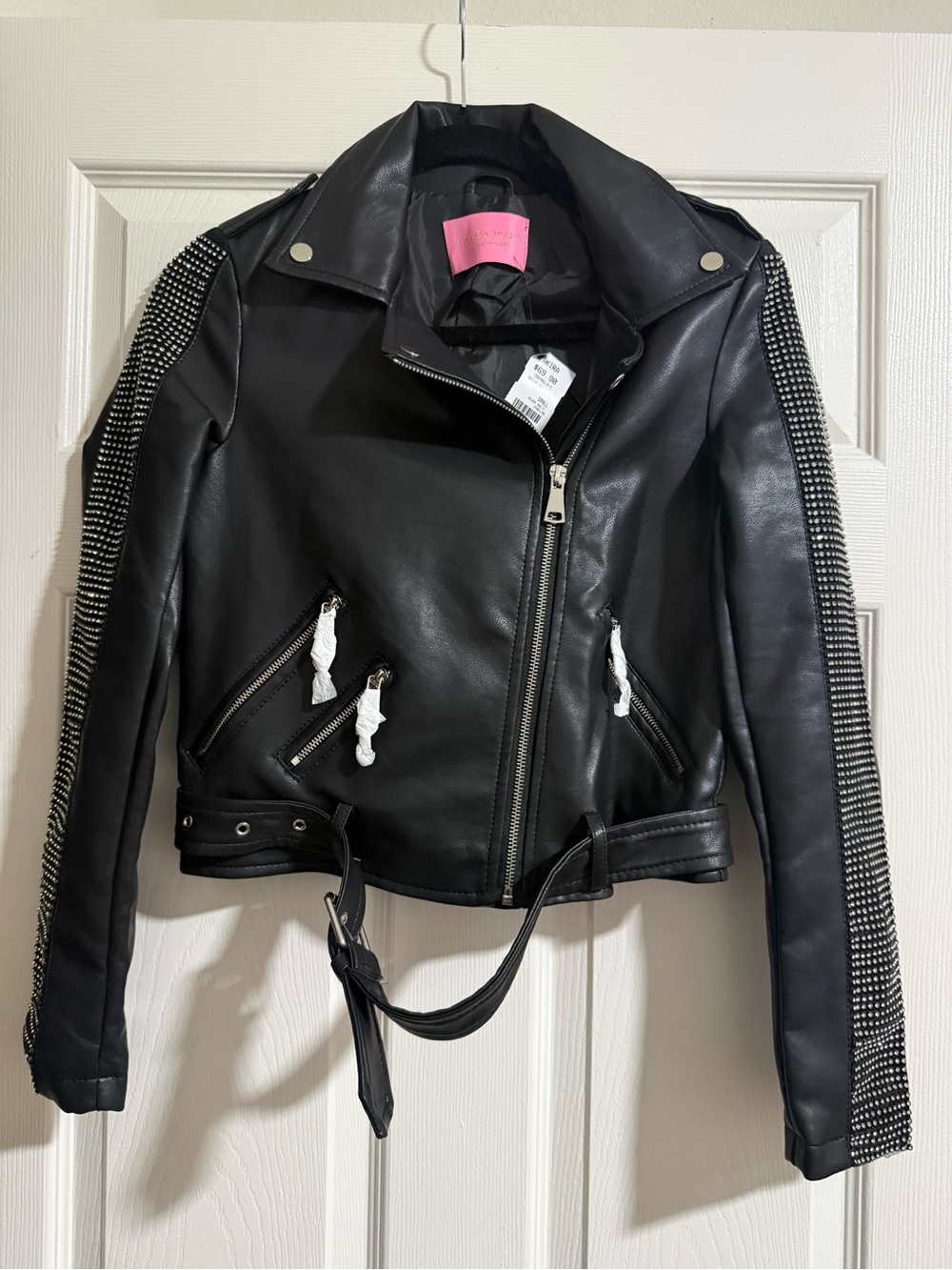 NWT Black Leather Rhinestone Jacket